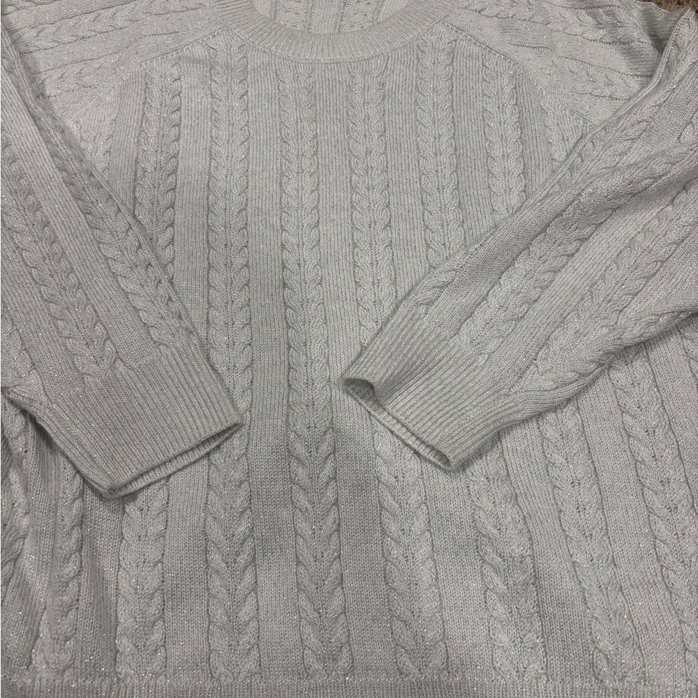 Athleta Light Gray Cable Knit Crewneck Sweater